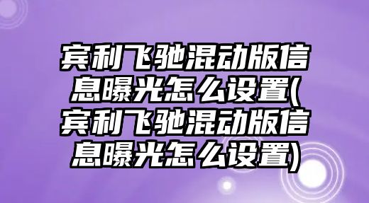 賓利飛馳混動版信息曝光怎么設置(賓利飛馳混動版信息曝光怎么設置)