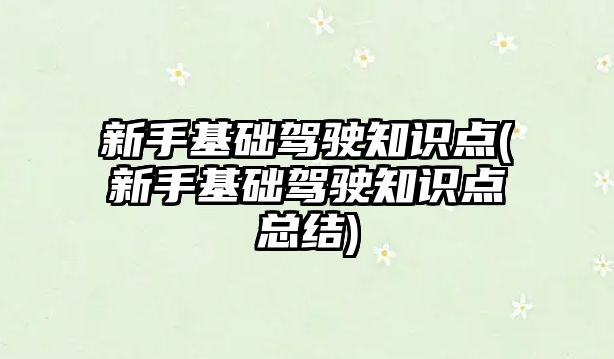 新手基礎駕駛知識點(新手基礎駕駛知識點總結)