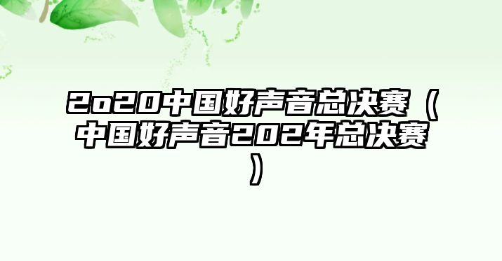 2o20中國好聲音總決賽（中國好聲音202年總決賽）