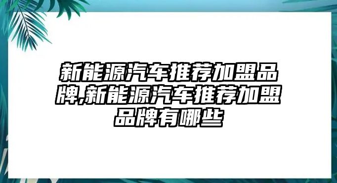 新能源汽車推薦加盟品牌,新能源汽車推薦加盟品牌有哪些