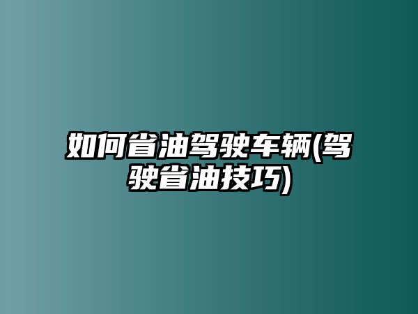 如何省油駕駛車輛(駕駛省油技巧)