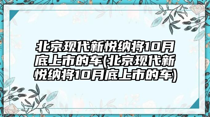 北京現代新悅納將10月底上市的車(北京現代新悅納將10月底上市的車)