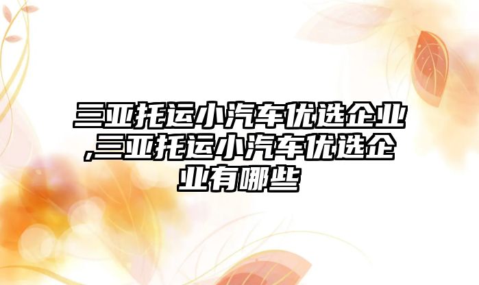 三亞托運小汽車優選企業,三亞托運小汽車優選企業有哪些