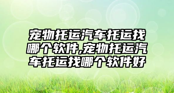 寵物托運汽車托運找哪個軟件,寵物托運汽車托運找哪個軟件好